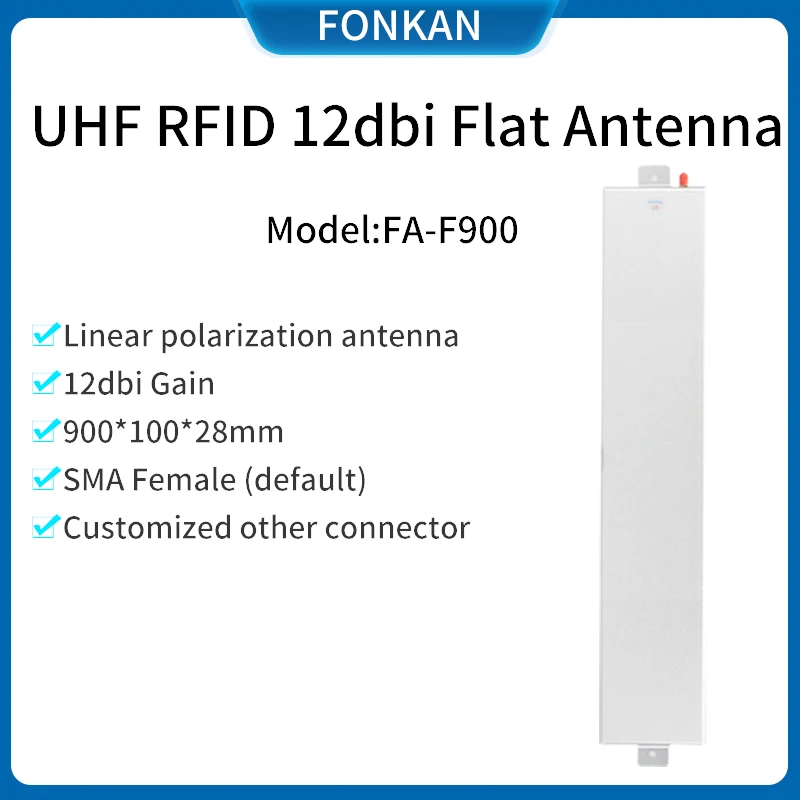 UHF RFID Antenna 900*100*20mm 12dBi PVC Linear Polarization Flat UHF RFID Antenna for Access Control System