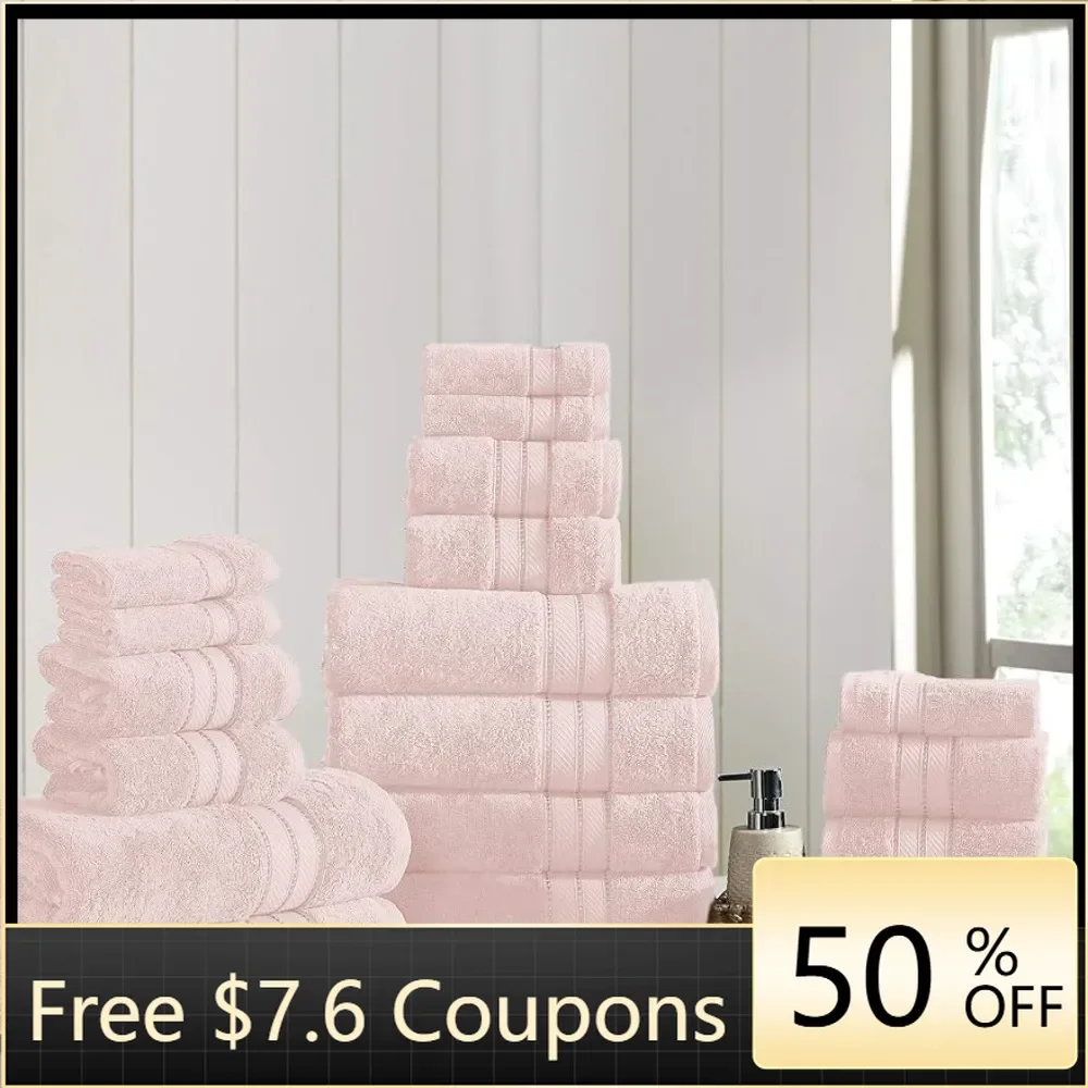 Hand Towels Towel Spun Loft 18-Piece 100% Combed Cotton Towel Set - Bath Towels For Home Blush Freight Free the Body Bathrobe