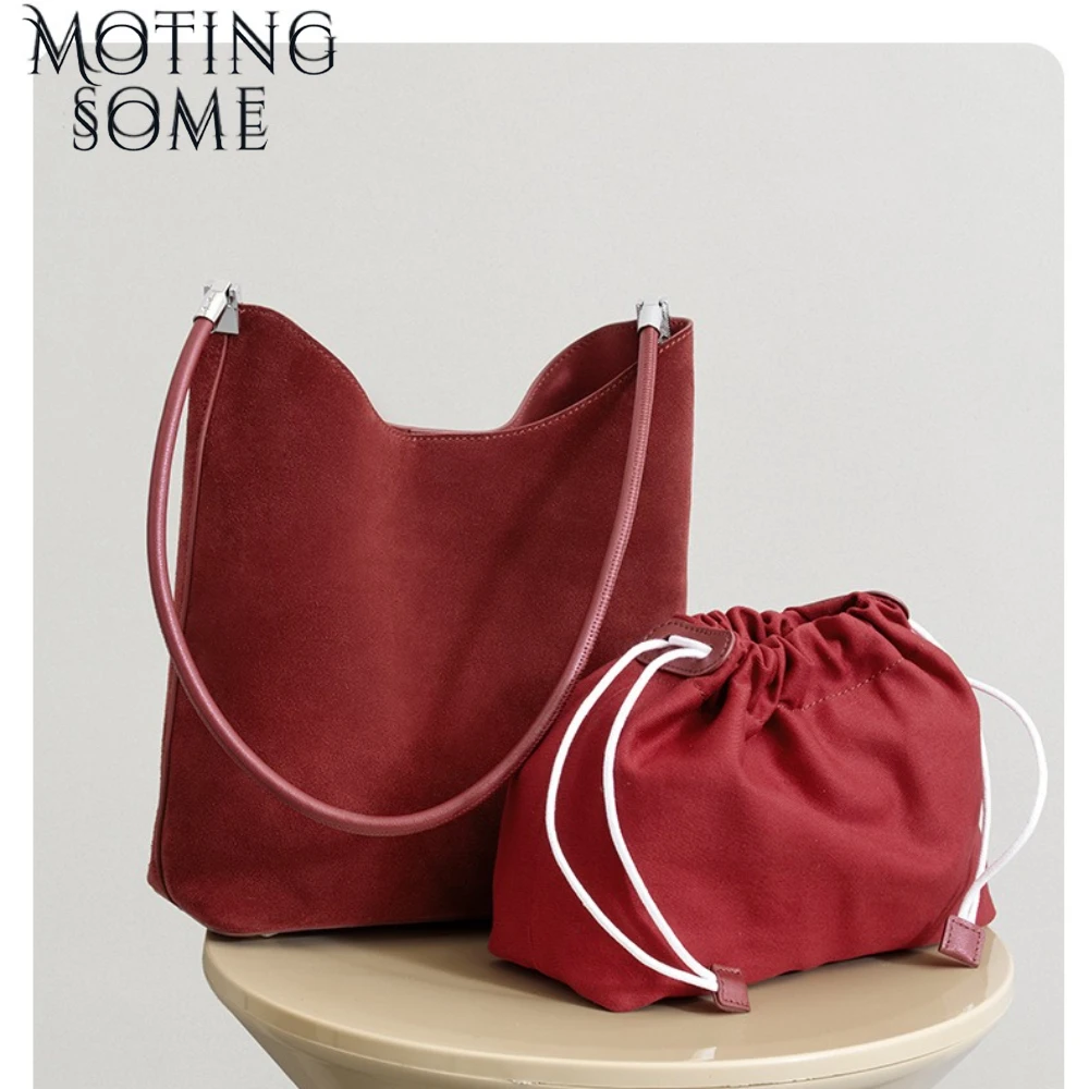 

Motingsome New in Handbag Women Suede Genuine Grade Bags Shoulder Mini Tote 2025 Luxury Cowhide Matte Skin Winter Purse Bucket