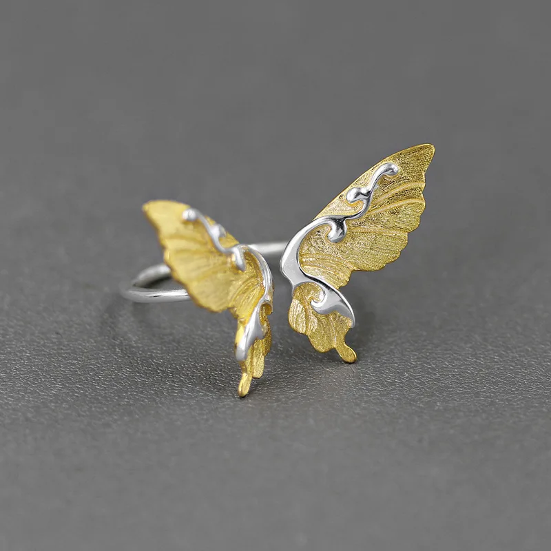 Miracle Sterling Silver 925 Original Design Dancing Art Nouveau Butterfly Open Ring French Elegant Artistic Style Jewelry