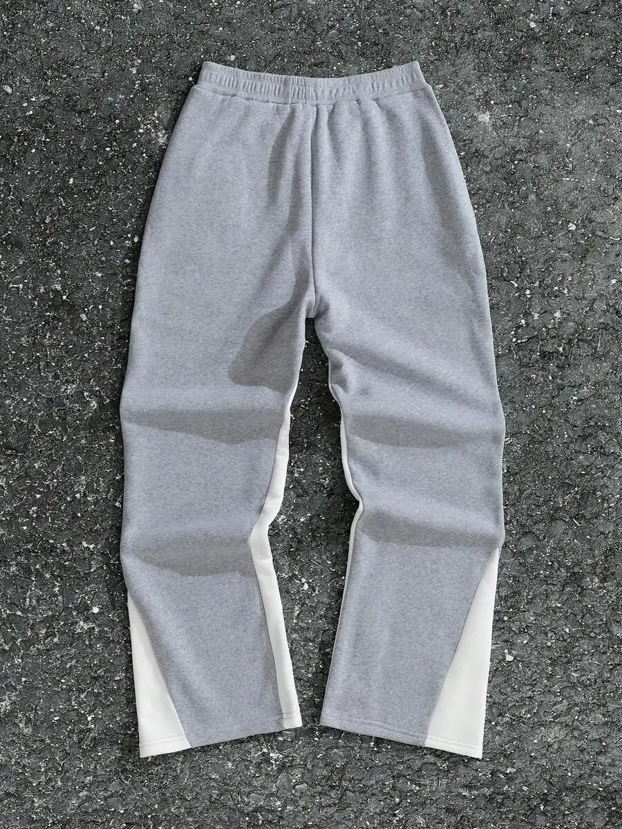 

Mens Gray Contrast Side Panel Sweatpants Elastic Waist Drawstring Streetwear Joggers