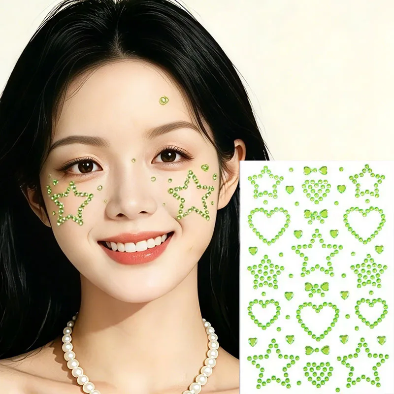 Pentagram Love Diamond Stickers Princess Style Dress Up Crystal Stickers for Sparkling Ball Party Concert Makeup Face Stickers
