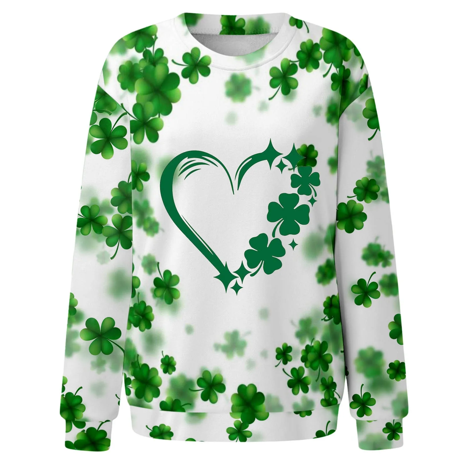 St Patricks Day Print Women Hoodless Sweatshirt Girls Shamrock Clover Pullover Top Hoodie Hooded Hoody-Free Green Streetwear