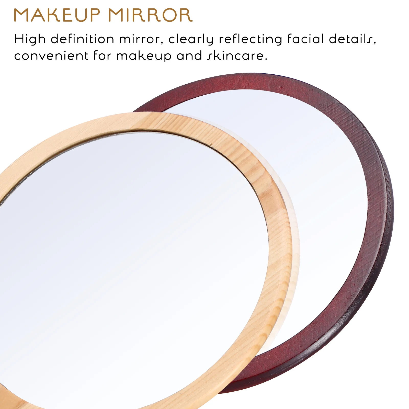 

2Pcs Large Handheld Makeup Wooden Handle Portable Travel Vanity Sturdy Frame Hand Mirror for Women Salon Mirror
