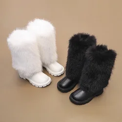 Girls High Boots Children Warm Princess Leather Boots Soft Soled Kids Fashion Long Boots Anti-Slippery All Match 2024 Winter New