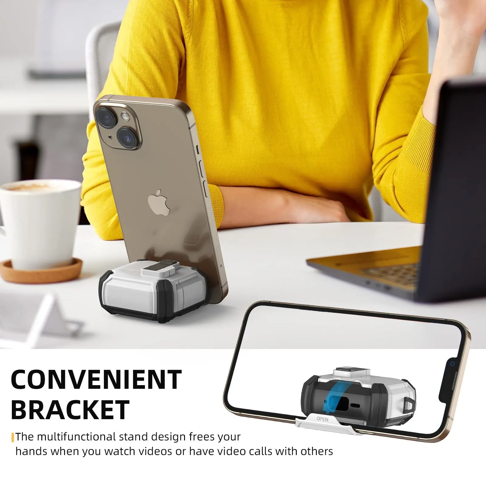 Etui na AirPods 4 z uchwytem na telefon Automatyczne otwieranie Pełna ochrona Bezpieczne etui z zestawem czyszczącym i brelokiem do kluczy dla AirPods 4