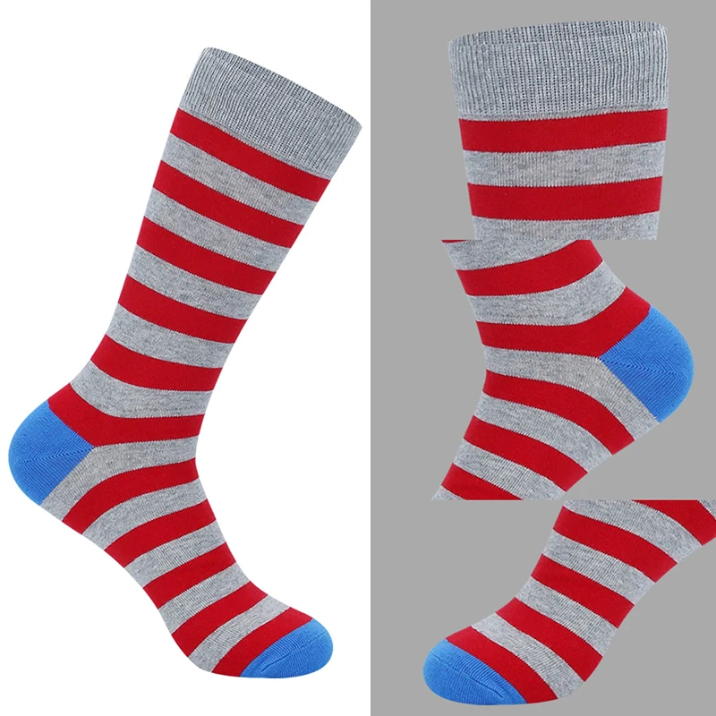 5Pairs Men Socks Cotton Business Casual New Sock Striped Happy Colorful Men Long Socks Plus Size EU40-47