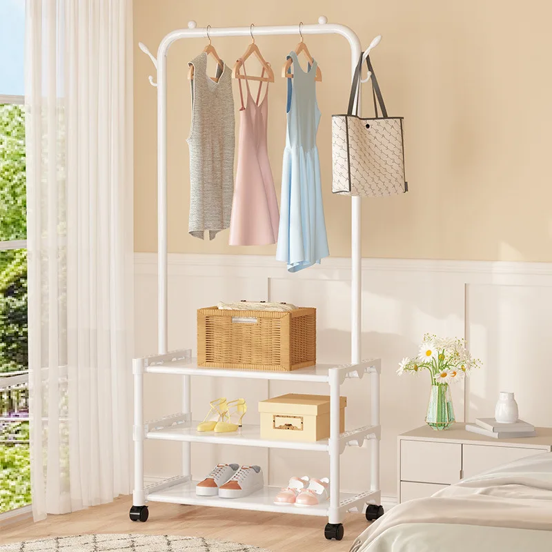 

Rolling Garment Rack Hanger Rack Coat Standing on Wheels Rolling Storage Shelves Basket Single Pole Clothing Rack