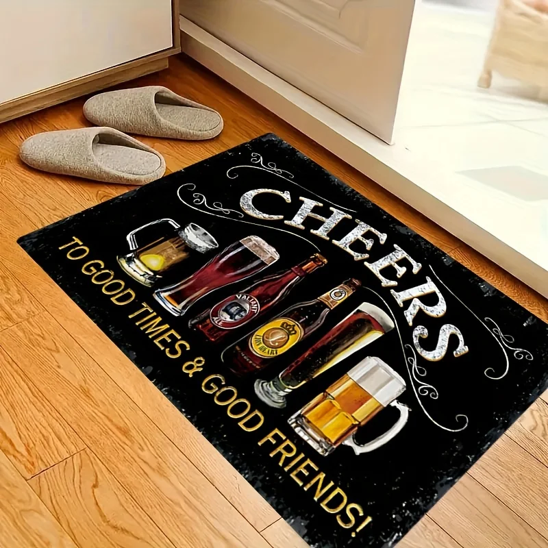 

Коврик для двери «Cheers to Good Times», нескользящий коврик из полиэстера и фланели, который можно стирать в машине, с низким ворсом для домашнего декора в помещении