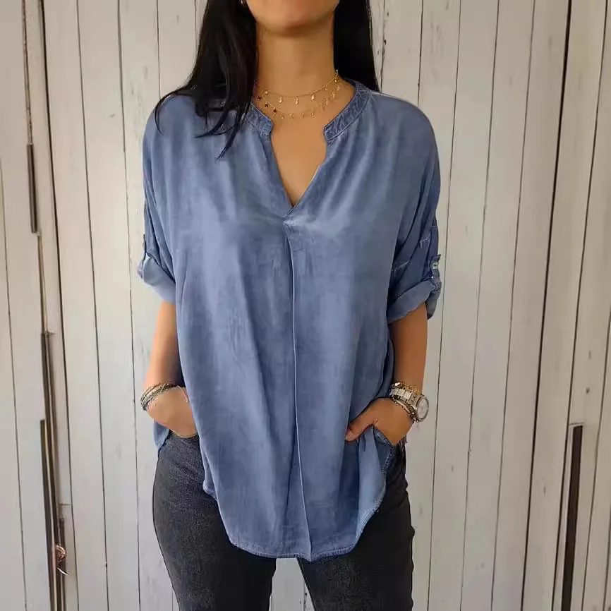 Cotton Linen Shirts And Blouses Women's Casual Long-sleeved V-neck Plus Size Women Clothes Summer Button Loose Shirt Tops