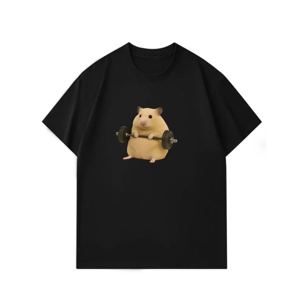 Women's Light Green Hamster Lifting Weights Graphic Harajuku Short Sleeve Casual T-shirt Clothing Street Aesthetic Clothes