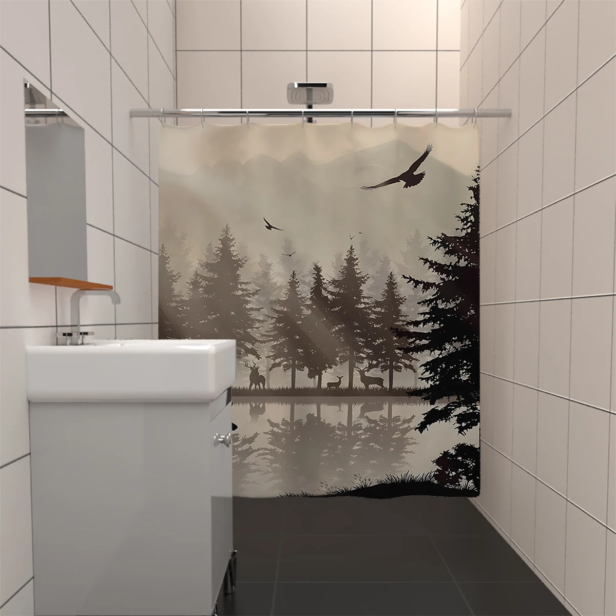 1PC Deer Forest Elk Shower Curtain with 12 Hooks,Bathroom Curtain Set Bath Curtain Bathroom Decor 