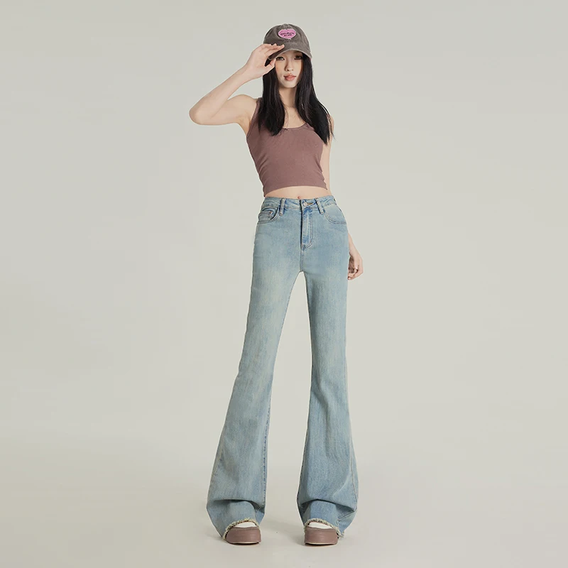 

Womens Highwaisted Jeans Loose Straight Tube Fashion Stretch Moustache Denim Pants Y2K Punk Flare Bell Bottom Trousers
