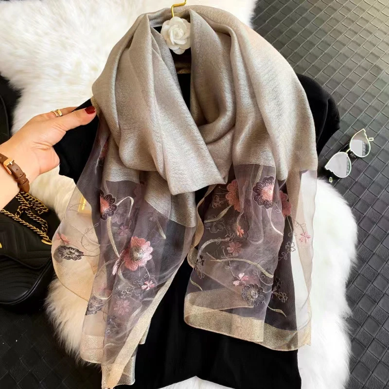 The New Autumn And Winter Can Be Used As Gifts With Embroidered Flowers Fashionable Atmosphere Shawl Scarf