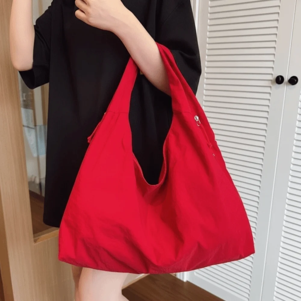Zipper Canvas Shoulder Bag Multi-Pocket Cloth Versatile Commuting Handbag Japanese Style Solid Color Large Capacity Tote Bag