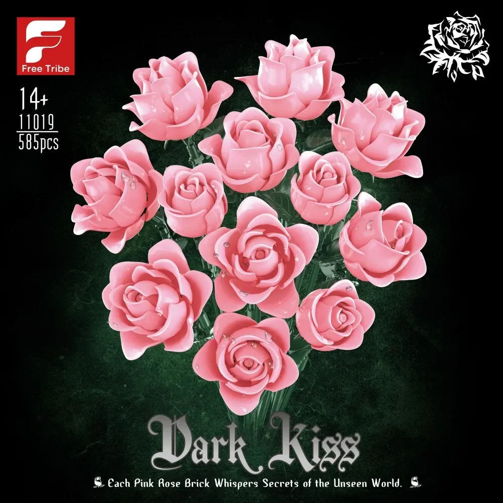 12 สีชมพู Rose ดอกไม้บล็อกอาคารจําลองช่อดอกไม้ดอกไม้อิฐผู้ใหญ่โรแมนติกของขวัญเดสก์ท็อปตกแต่งเด็ก DIY ของเล่น