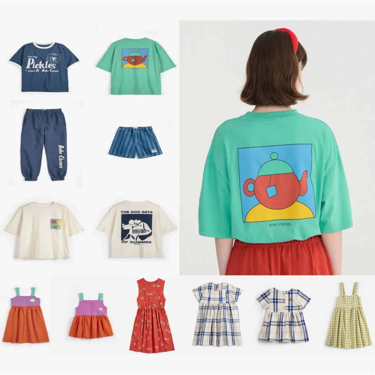 

Children's Clothing 2026BC Short Sleeve Set Boys' Full Print Shirt Girls Shorts Dress