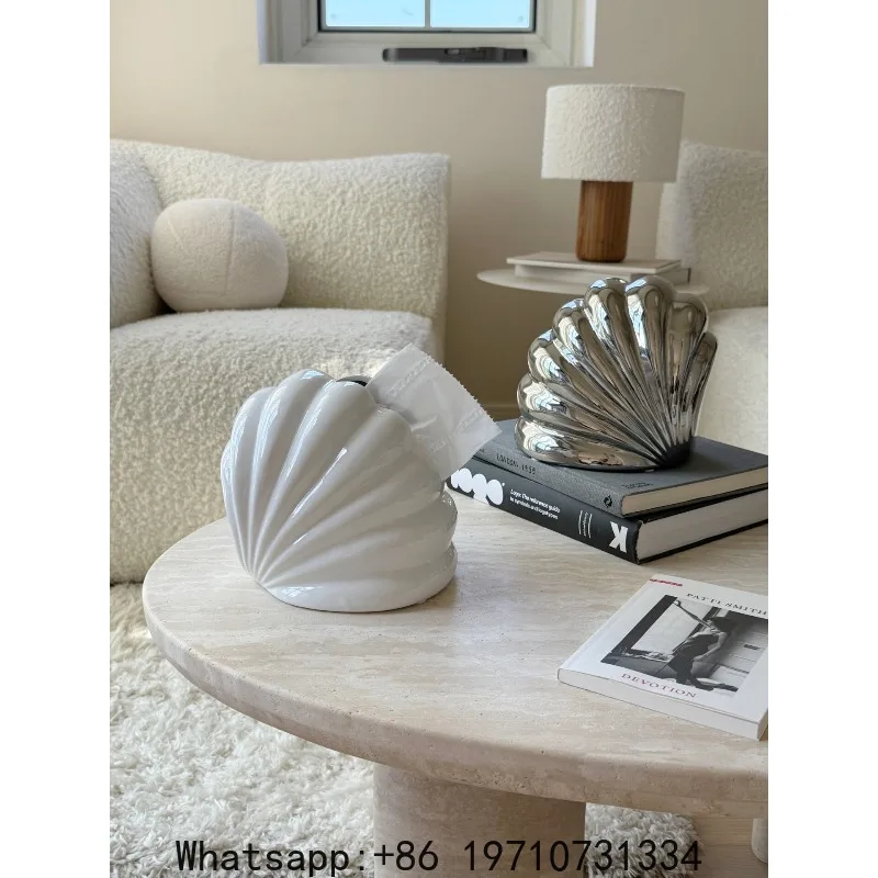 

Premium Ceramic Tissue Box Shell Pumping Carton French Desktop Living Room Creative Decorative Ornament