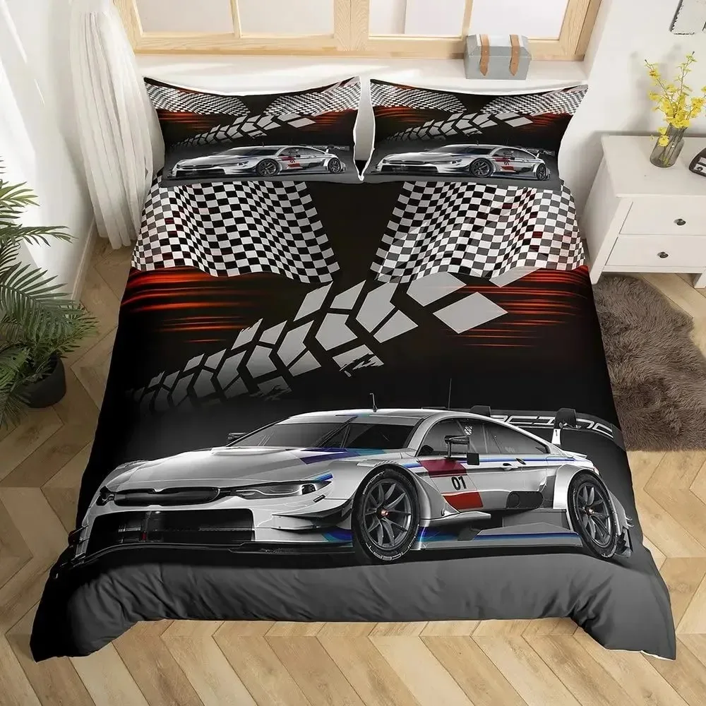 

Race Car Duvet Cover Set Boys Sports Car Bedding Sets for Boys Girls Automobile Style Comforter Cover Extreme Sport Quilt Cover