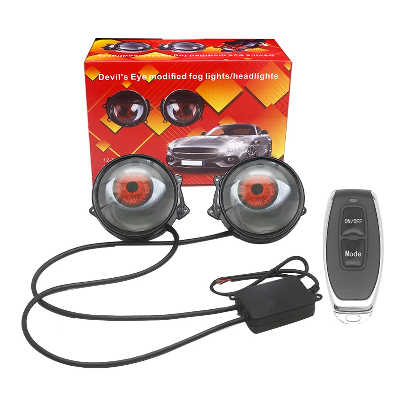 Dynamic Devil Eyes Lens Lights For 12v Car Demon Eye Red Eye Retrofit Kits Headlight Modified Eagle Eye Light Cars Accessory