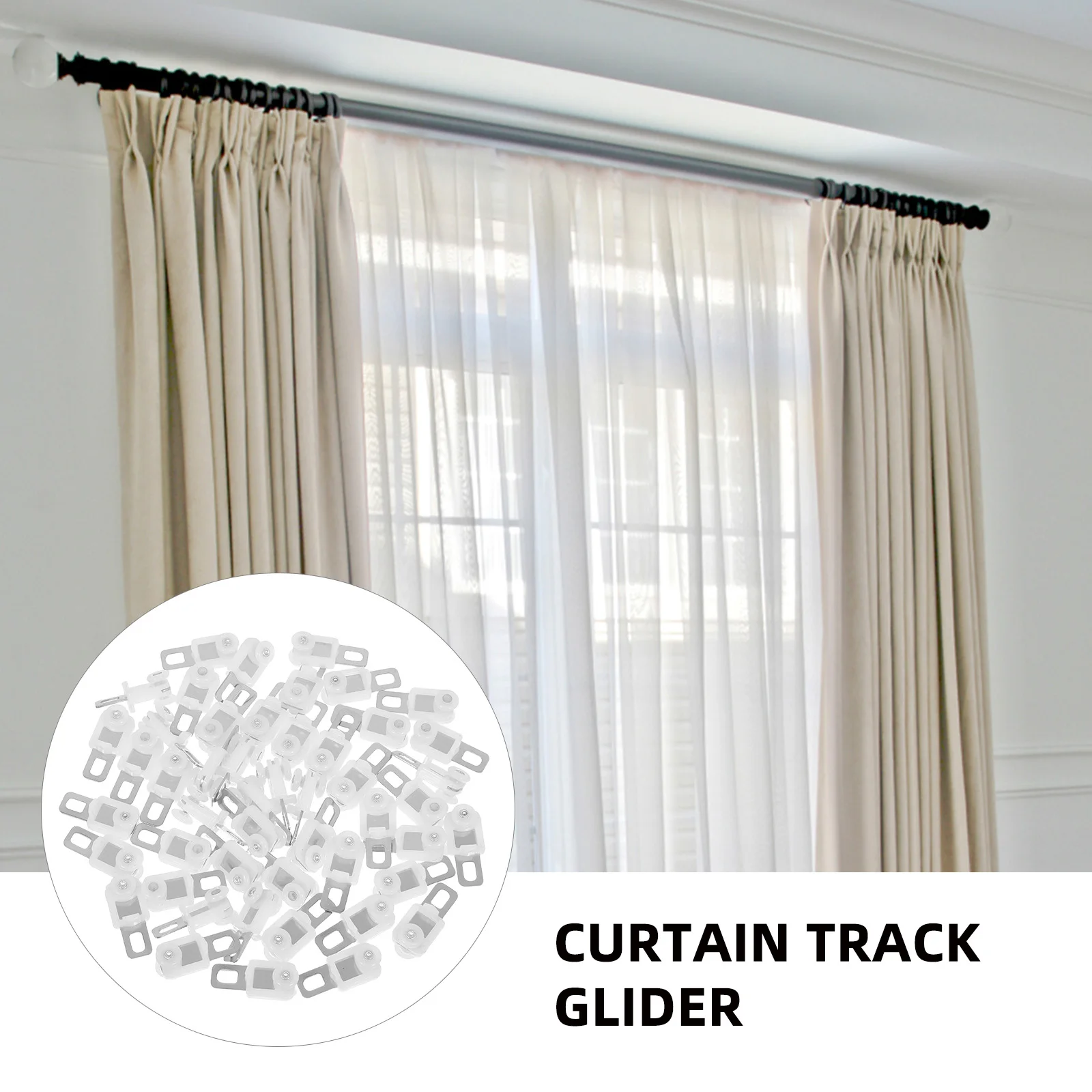 

Heavy Duty Curtain Track Rollers 50pcs Black White Pulley Set for Ceiling Rods Cable Rail Hooks