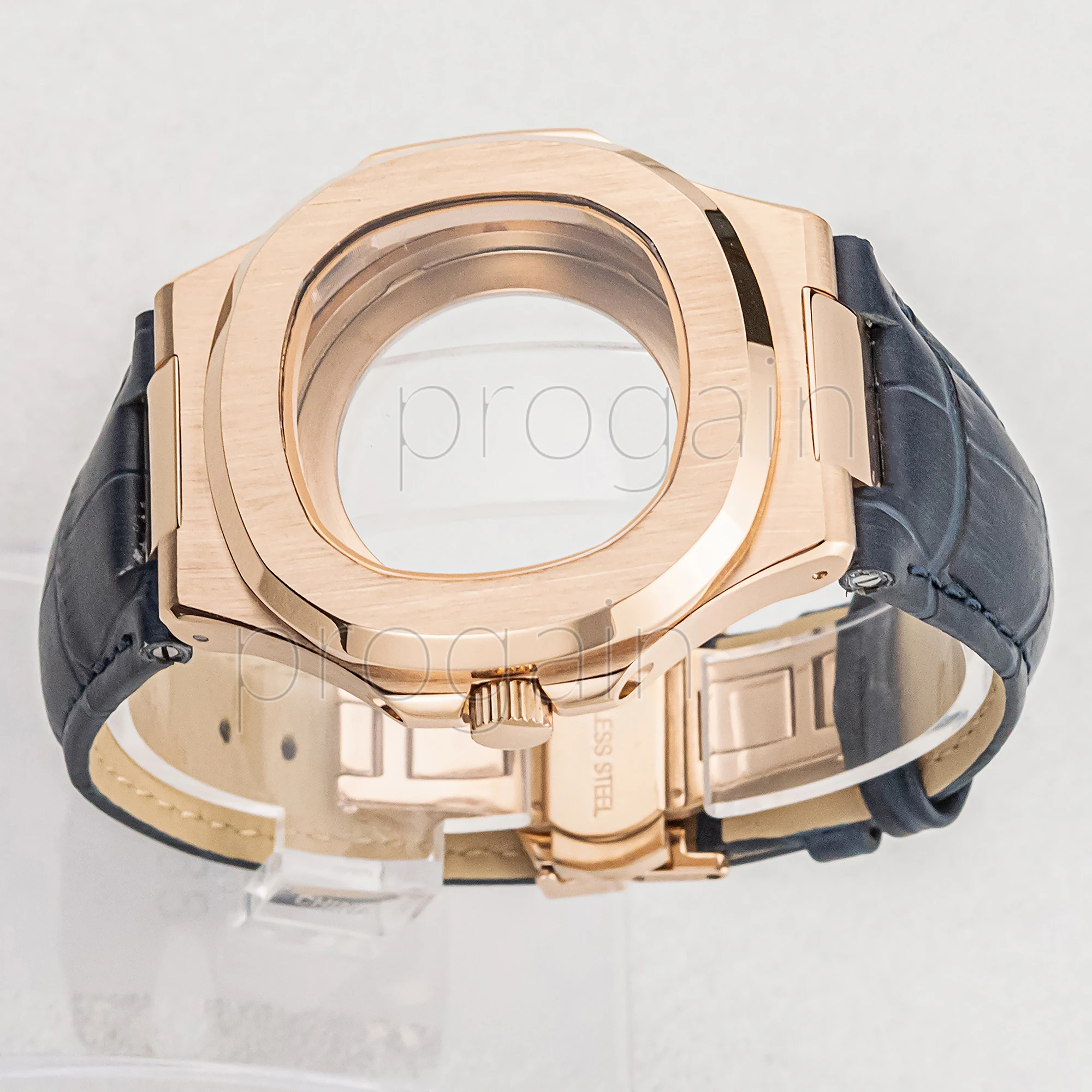 Rose Case 25mm Genuine Leather Band Stainless Steel NH35 Case Sapphire Glass Watchcase for NH35 NH36 Movement Nautilus Case