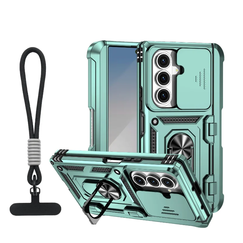 

360 ° Вращающийся металлический автомобильный чехол с кольцом для Samsung Galaxy Z Fold 7, 6, 5, 4, защитный чехол для объектива с ремешком