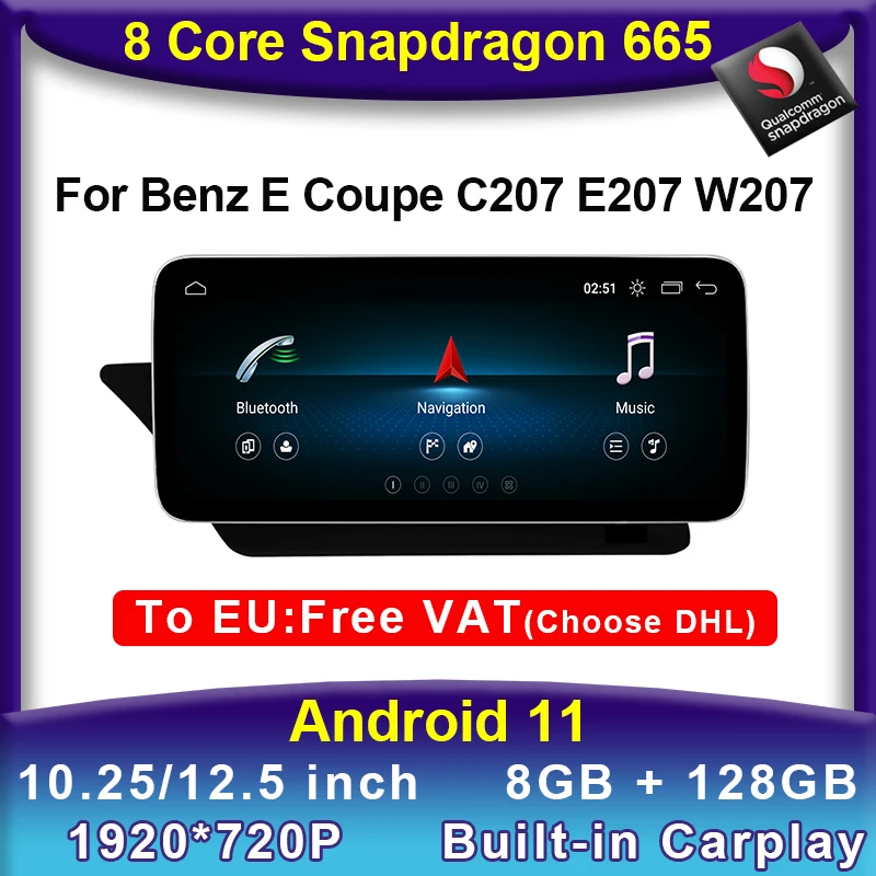 

Carplay Android 11 Snapdragon 8+128G Car DVD Multimedia Player GPS Radio Stereo For Mercedes Benz E Coupe C207 E207 2009 - 2015