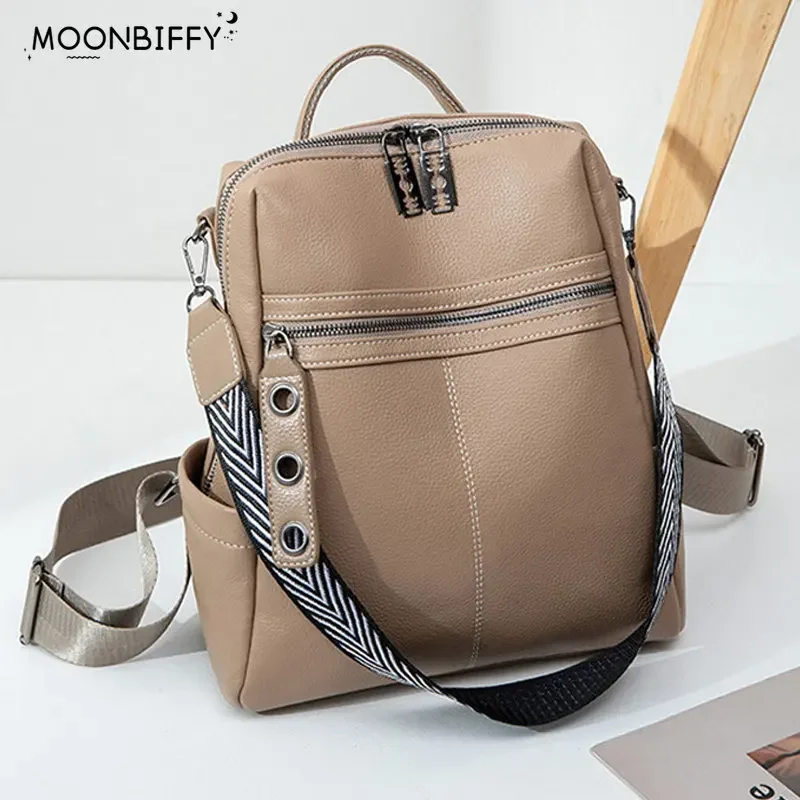 2023 Leather Backpack Women Solid Color Fashion Wild Trend Casual Large Capacity Ladies Travel Bag Backpack for Teenage Girls