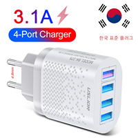 Korean USB Fast Charger KR Plug USB Charger QC3.0 Quick Charge 3A Mobile Phone Charger 4 Ports Multi Charger Phone Adapter 충전기