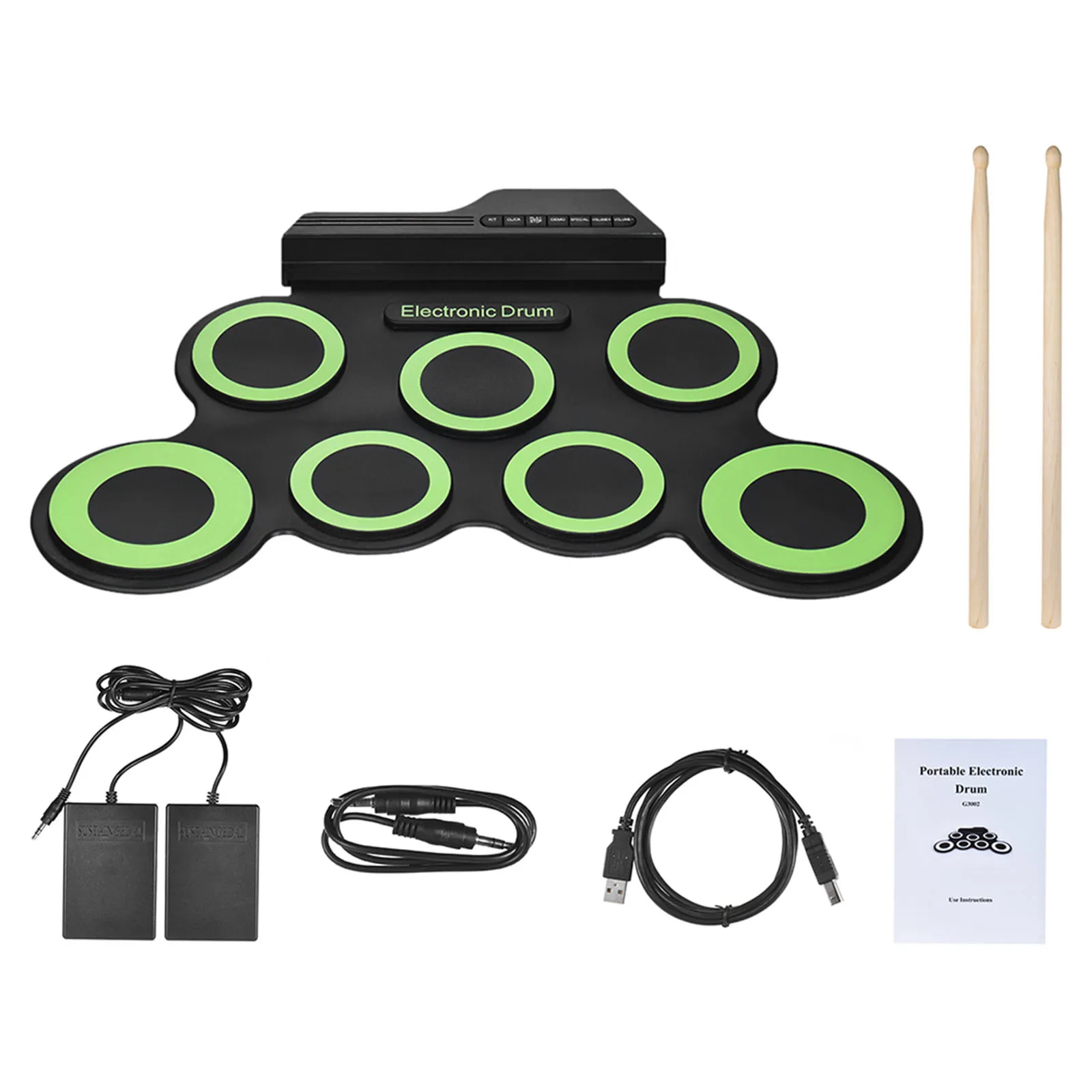 7-Pad Electronic Drum Set Roll-Up Silicon Drums Pad USB USB Foldable Silicon Drums Set Digital Drum Kits with Drumsticks Foot