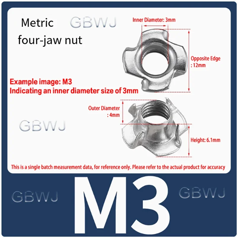 

30pcs M3 M4 M5 ~M8 M10 Metric Carbon Steel Galvanized Four-Jaw Nut T-Nut Blind Pronged Insert T-Nut For Wood Furniture Hardware