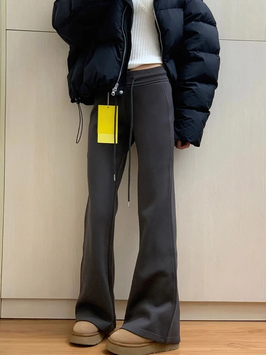 Pantalon de sport décontracté évasé pour femme, style américain, automne-hiver, grandes tailles, couvrant les hanches, amincissant, polyvalent, coupe poire...