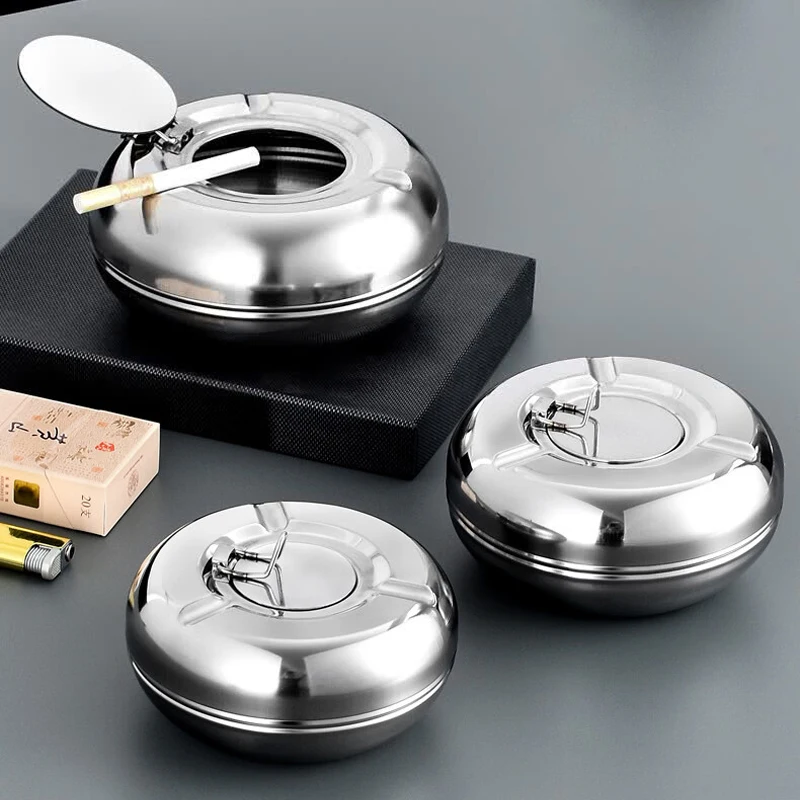Diameter12 cm, Robust and Thick 201 Stainless Steel Ashtray for Strong and Durable Usage Simple and Easy-to-Clean Ashtray