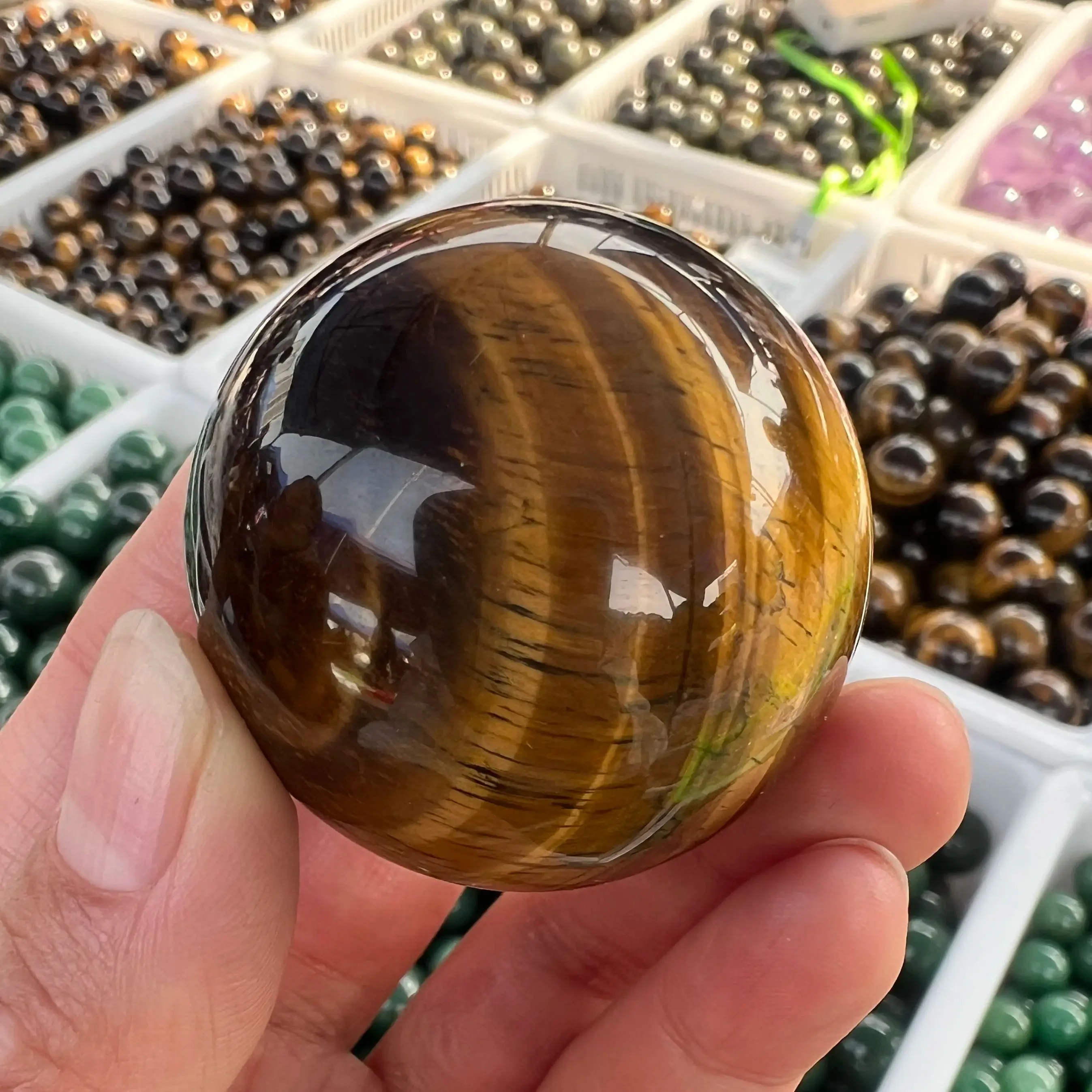 Glossy Tiger Eye Ball Natural Crystal Ball Meditation Ability Home Office Decoration Holiday Gift