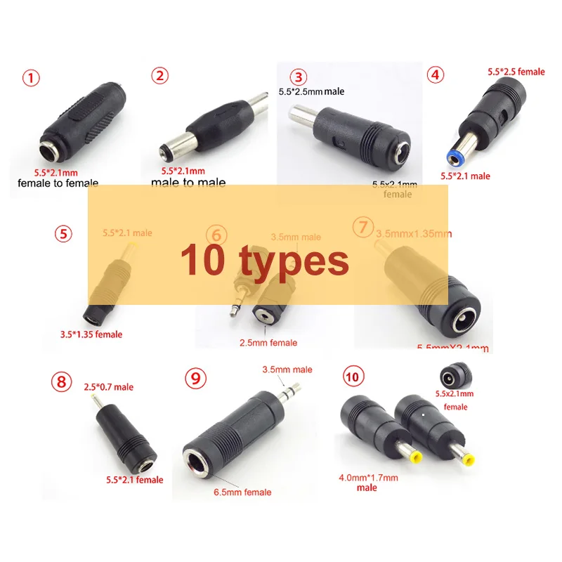 DC 5.5X 2.1mm 2.5mm 3.5mm 1.35mm female to male to female Connectors adapter power adaptor  jack plug 6.5mm m/m f/m PC tablet