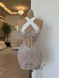 2PCS Ivory Pearls Cocktail Dress Sleeveless Crystal Beaded Short Prom Dresses vestidos para eventos especiales Customized