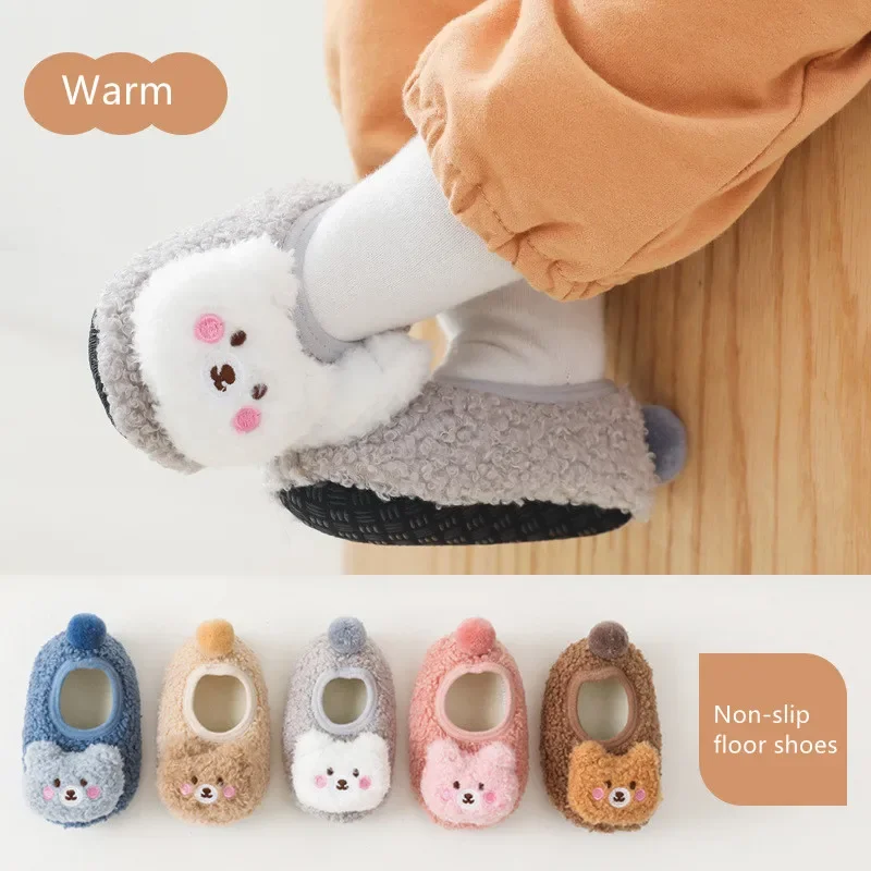 

Thickened Baby Socks Shoes for Winter Non-Slip Gripper Sole Toddler House Slippers Cute 3D Animal Crew Socks 0-24M
