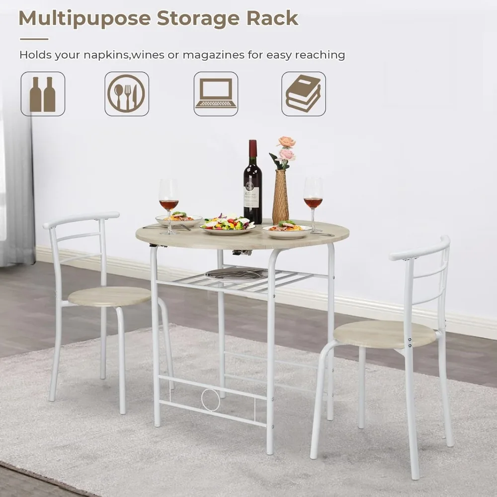 31.5" Drop Leaf Dining Table 3 Pieces for Small Space,Small Kitchen Table Set for 2,Round Folding Table with 2 Chairs for Home