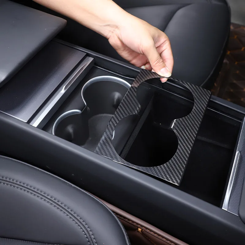 

For Tesla Model 3 2023 2024 Real Carbon Fiber Car Center Control Cup Holder Panel Decorative Frame Sticker Car Accessories