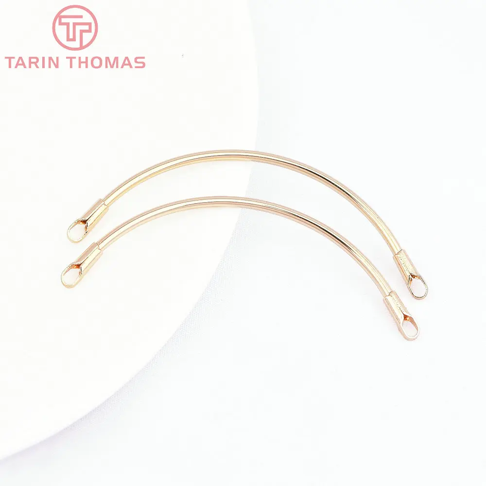 (7897) 6PCS 51x1.5MM 24K Gold Color Brass Half Round Long Stick Bracelet Connector Charms High Quality Diy Jewelry Findings