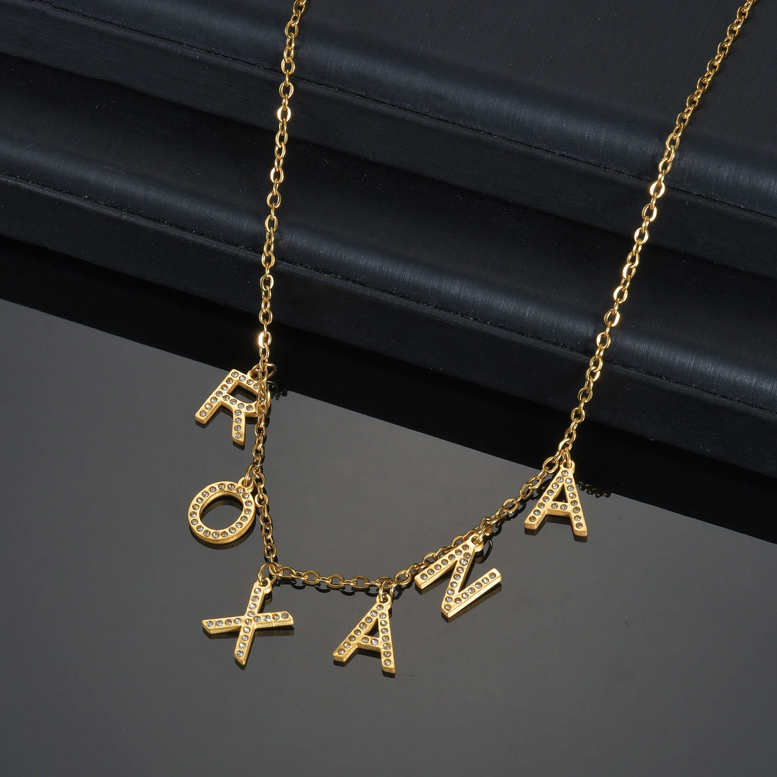 Acheerup Personalized Multiple Letters Necklace for Women Custom Stainless Steel Zircon Nameplate Pendant Choker Jewelry Gift