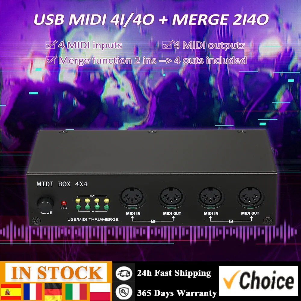 UM4X4 USB MIDI Interface 4 IN /4 Out 64 MIDI Channels 4i/4o + Merge 2i4o MIDI Box 4X4 USB-powered Professional Audio Converter