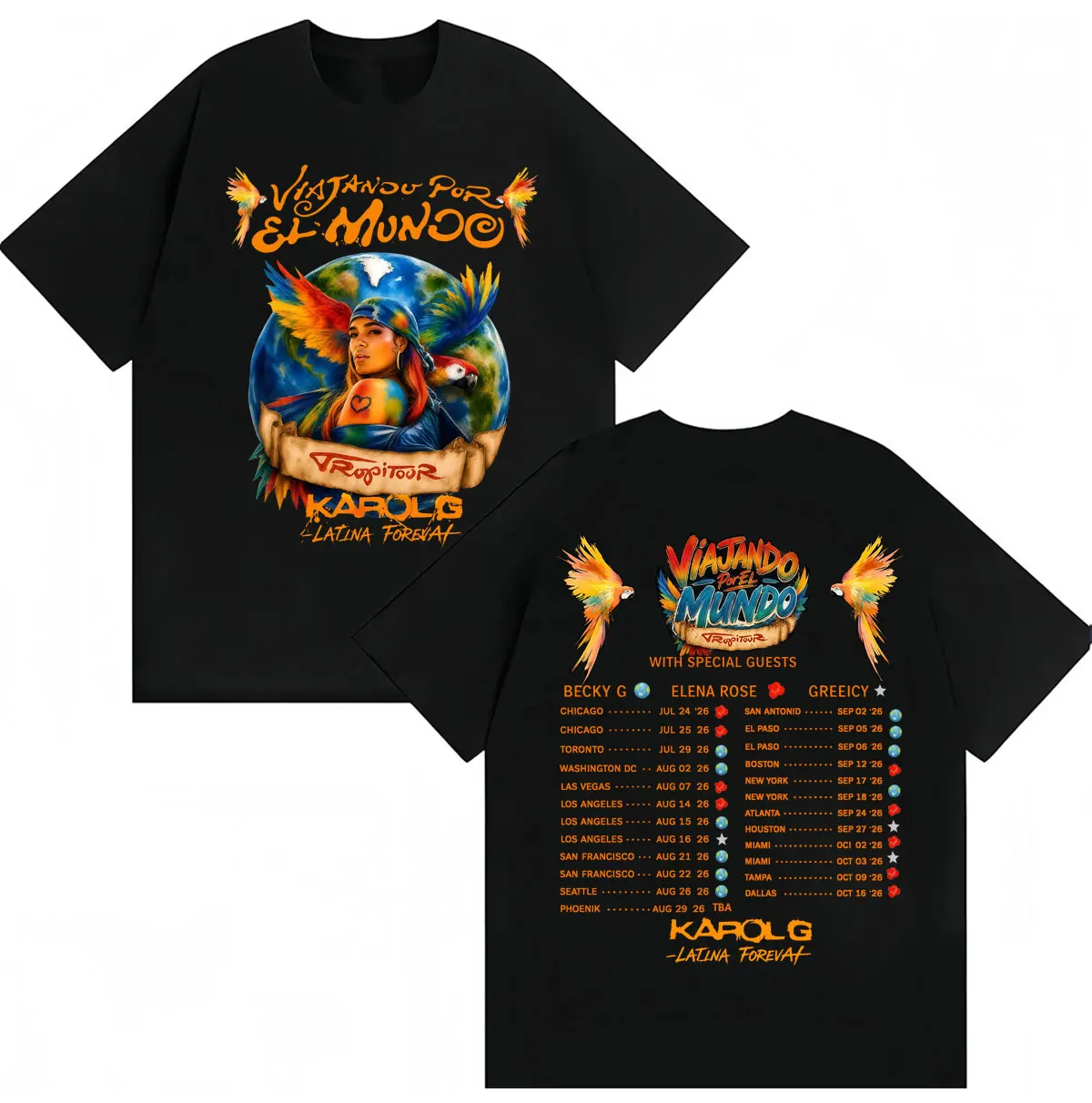Karol G Tropicoqueta Tour Album 2026 T-Shirts für Männer und Frauen, Modisches Populärmusik-T-Shirt, Lässiges Baumwoll-T-Shirt, Geschenke, Streetwear