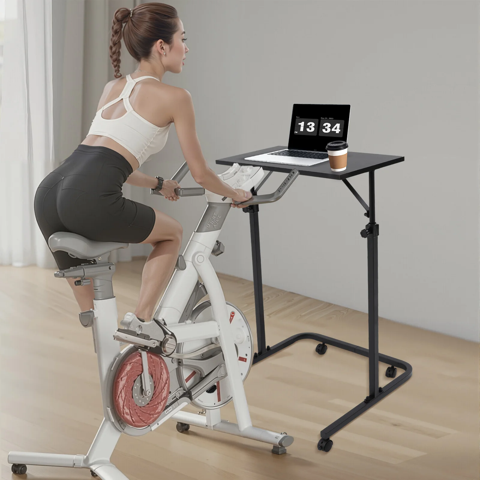 60x30cm Höhenverstellbare Mobile Arbeitsstation, U-förmiger Fitness-Schreibtisch mit Rollen für Heimbüro Fitnessstudio Stehpult (Schwarz) – Detail 1