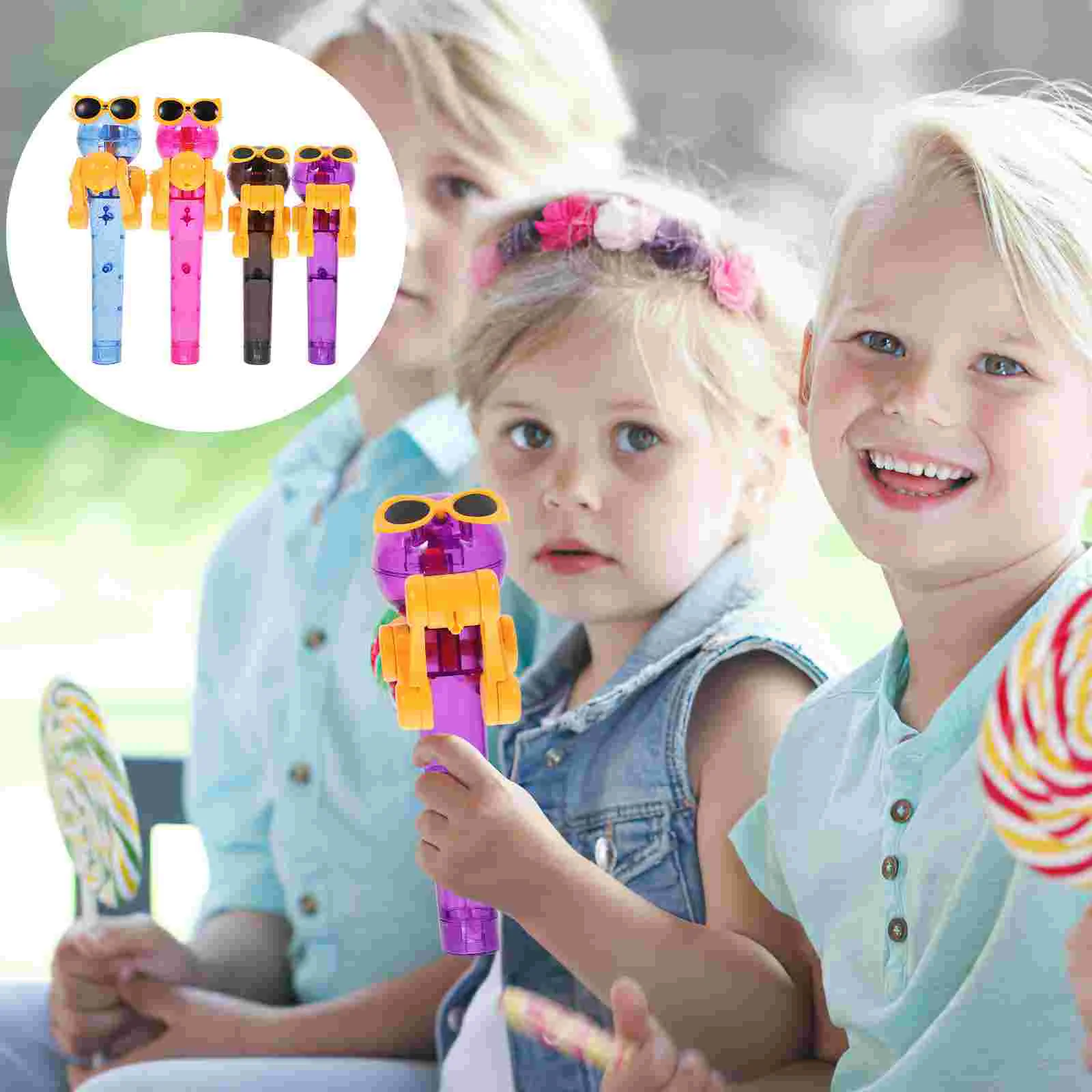 4 Pcs Sugar Robot Tins Lollipop Gadgets Dinosaur Holder Toy Boy Toys Kids Funny Novelty Bracket Cake Stand Toddler