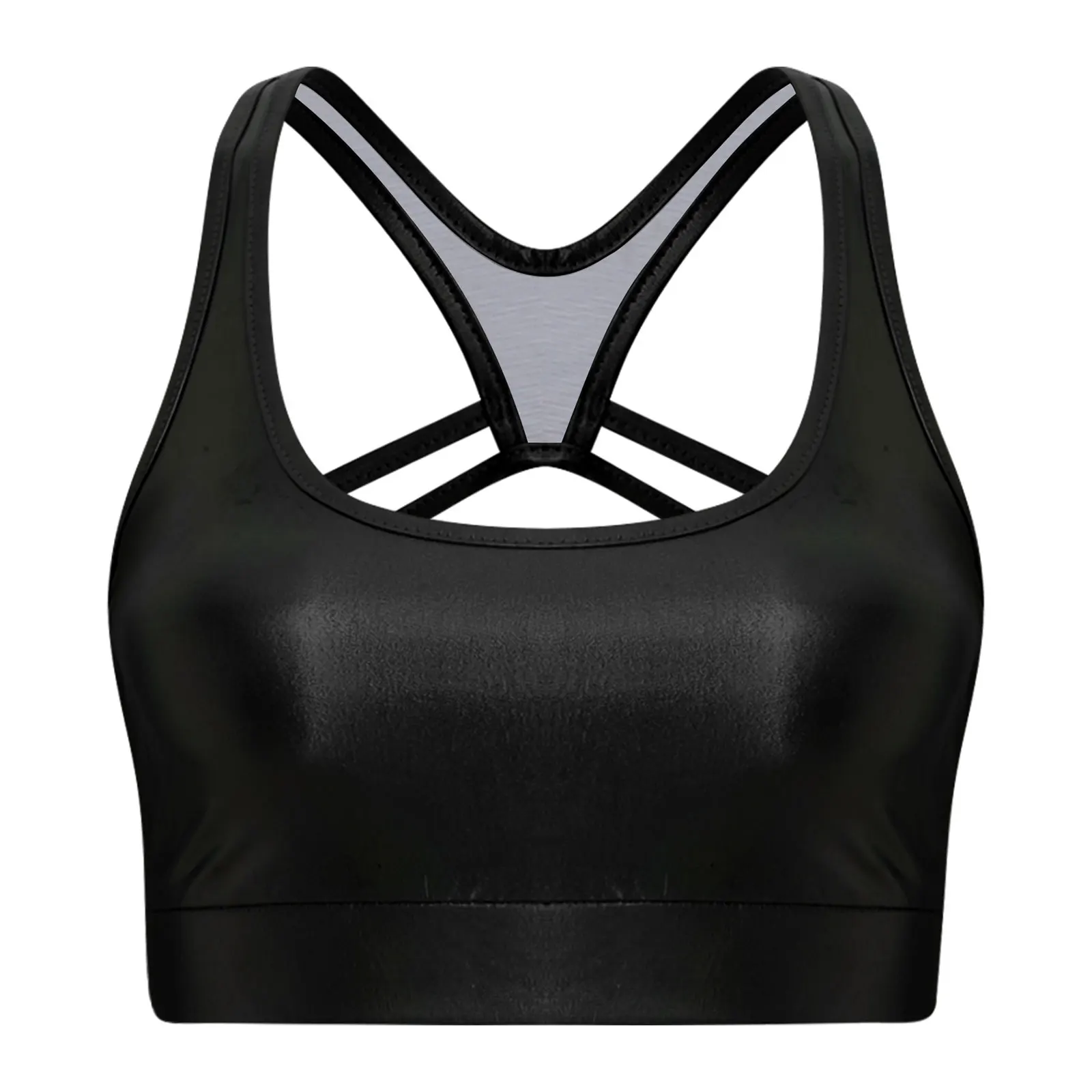 Metallic Sport Vest Top Women Sleeveless Slim Fit Backless Camisole Top for Bodybuilding Shiny Cross Back Workout Tops