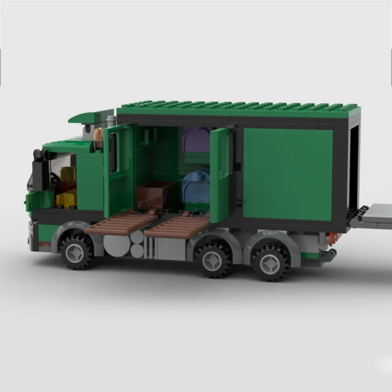

City Car Model MOC Building Bricks Green Box Cargo Truck Modular Technology Children Holiday Gifts Assemble Toys Suit