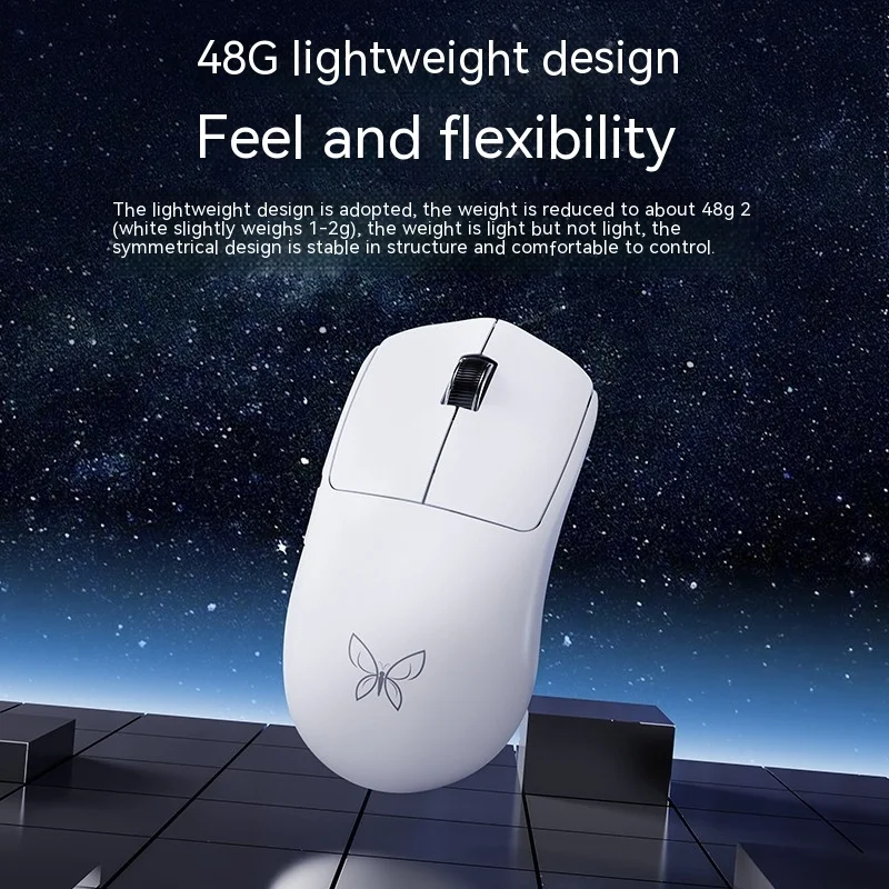 Imagem -04 - Xinmeng Borboleta Mouse sem Fio Paw3395 Sensor de Três Modos Mouse para Jogos 48g Peso Leve 600mah Ergonomia pc Gamer Mac Escritório