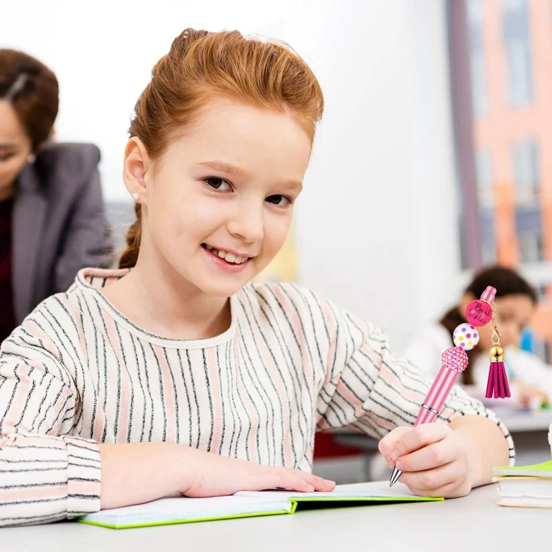 12Pcs Beadable Pens Bulk Bead Pens DIY Making Kit Multicolor Ballpoint Pen For Kids